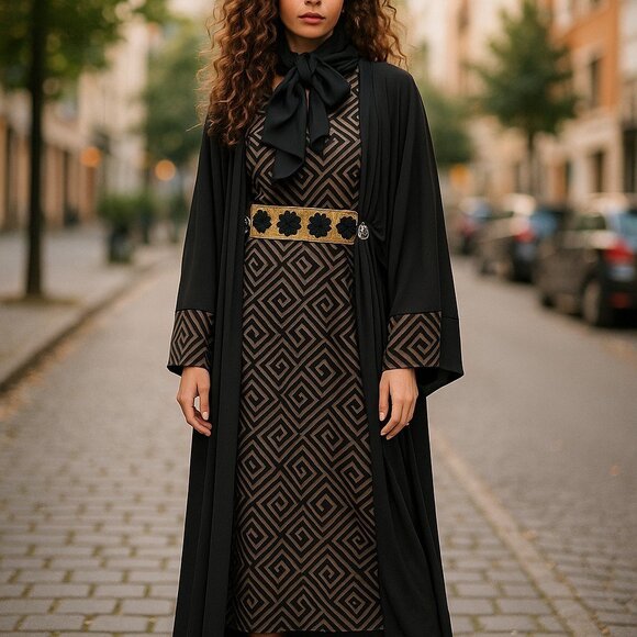 DUBAI CUSTOM ABAYA Wedding Dress Evening Kaftan Robe Maxi Thobe Scarf XL 1X 2X - Picture 1 of 16